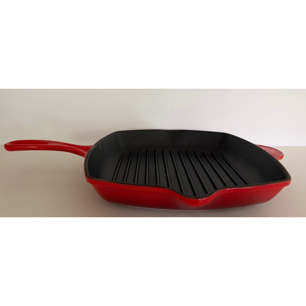 Le Creuset Red Enameled Cast Iron Square Grill Pan 26 France Luxury Classic - Picture 10 of 16